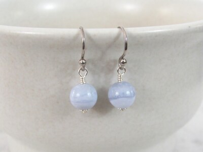 Blue Lace Agate Drop Earrings in Sterling Silver - image1